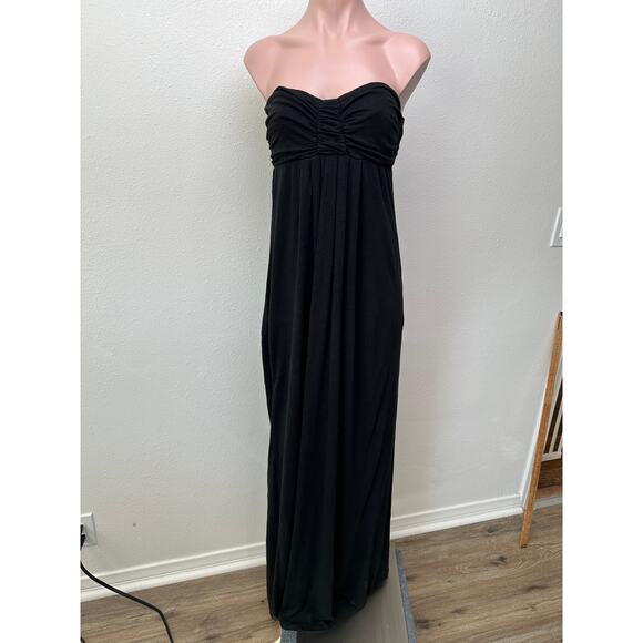 Bordeaux Black Strapless Linen Maxi Dress Ruched Bust Women’s S - Picture 5 of 12